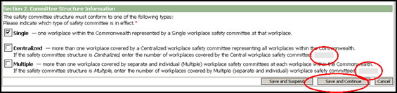 Screenshot of Initial Application for Safety Committee Certification, Section 2 - Committee Structure Information