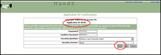 Screenshot of Application ID Confirmation