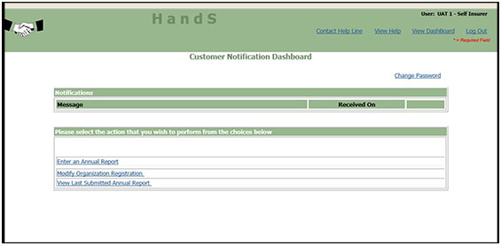 Screenshot of Customer Notification Dashboard, Organization Registration