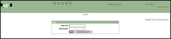 Screenshot of Publicly Available Services, Login Screen