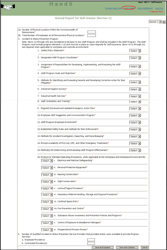 Screenshot of How to Complete an Online Self-Insurer Annual Report, Section 2 - Questions 2 through 4
