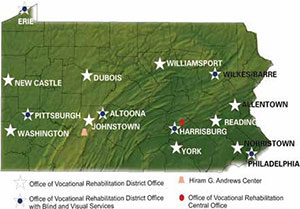 Map showing the location of the office locations listed in the O V R Directory